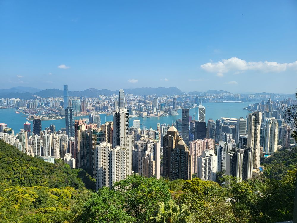 Victoria Harbour with classic Hong Kong junk boat